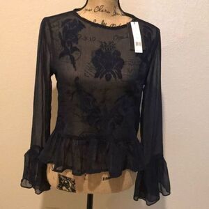 NWT Walter Baker Sheer Navy Top Long Sleeves